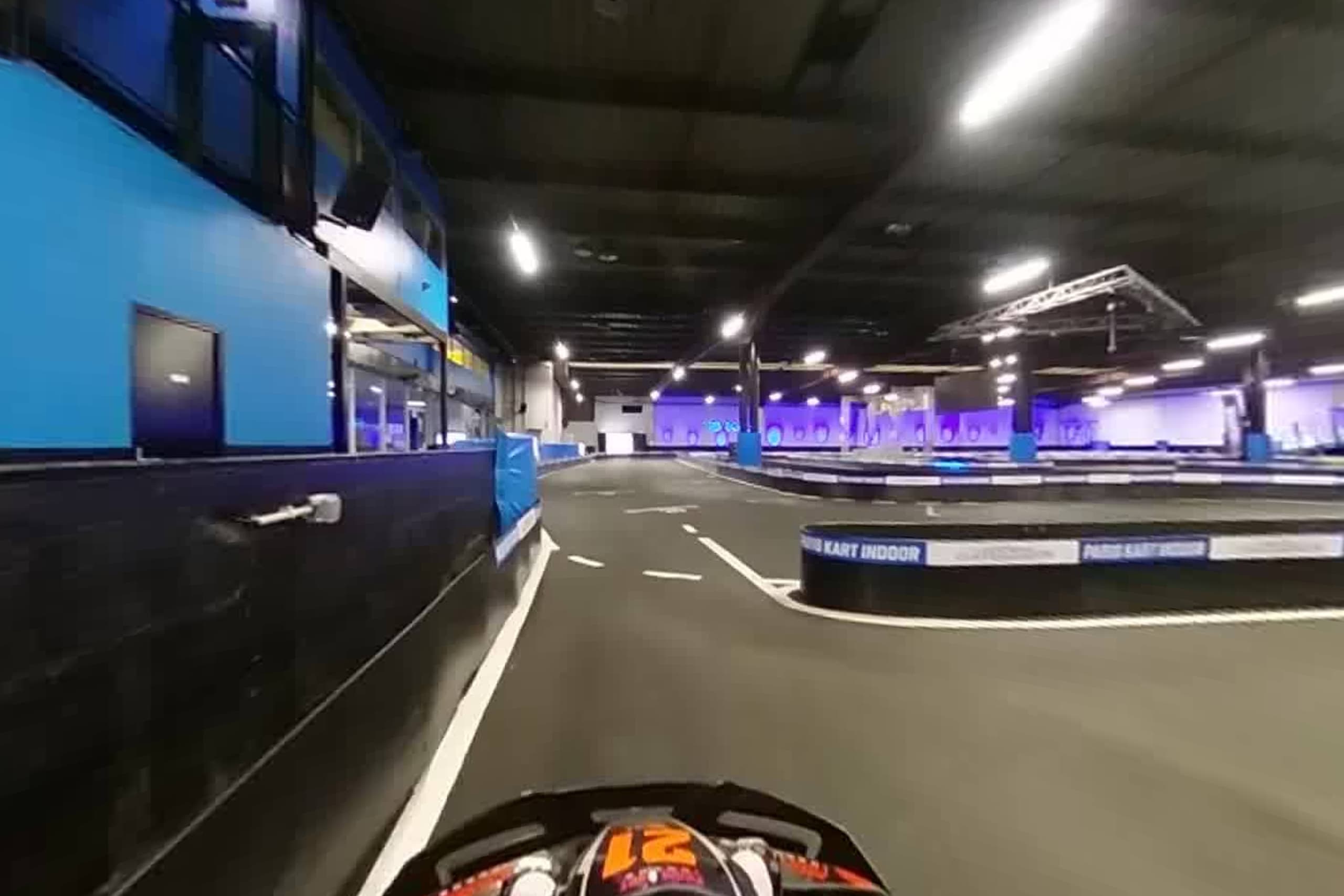 On-board 360° video on a karting track, displayed on a tablet