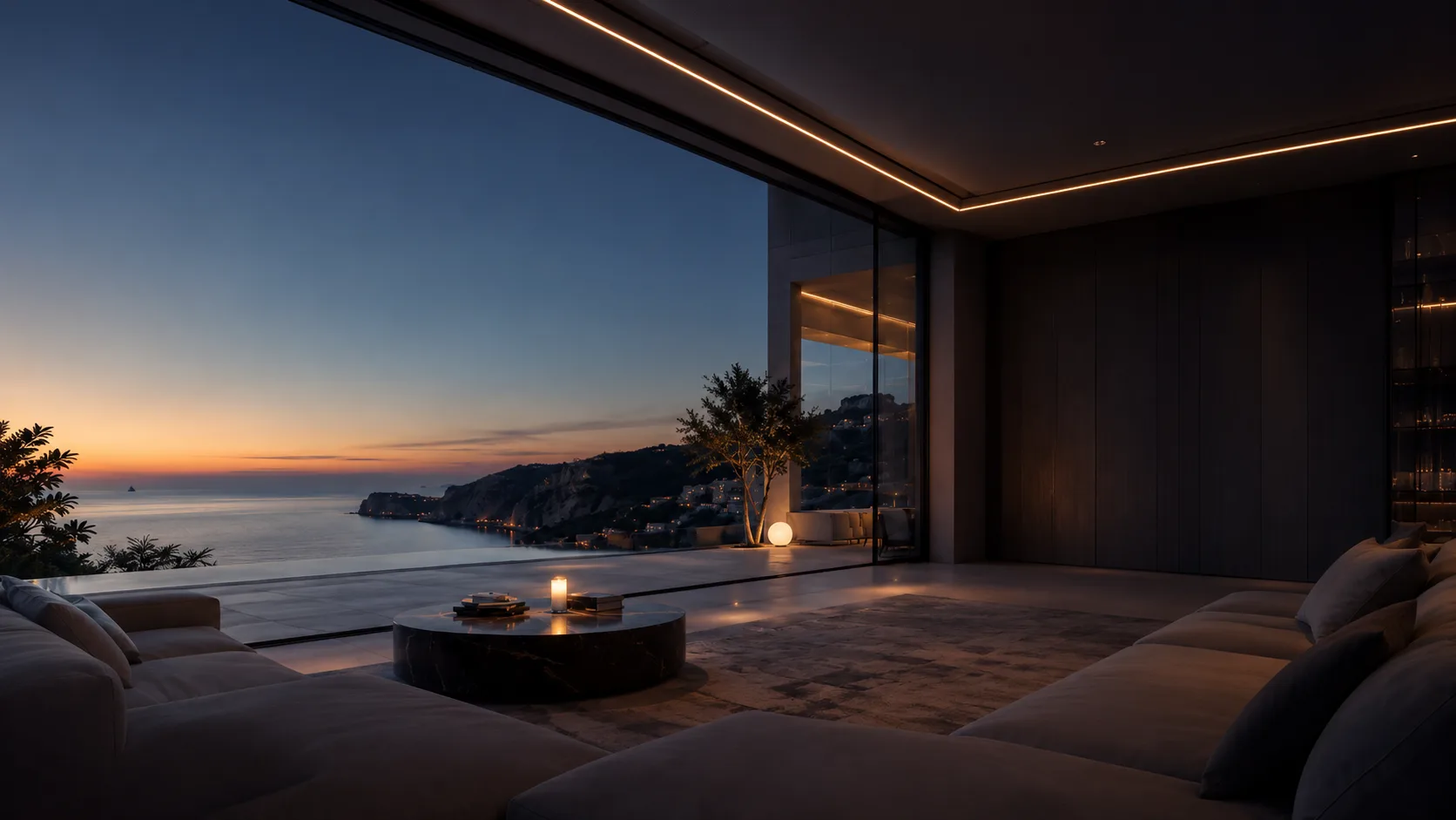 Contemporary villa at dusk, HD Media immersive scene